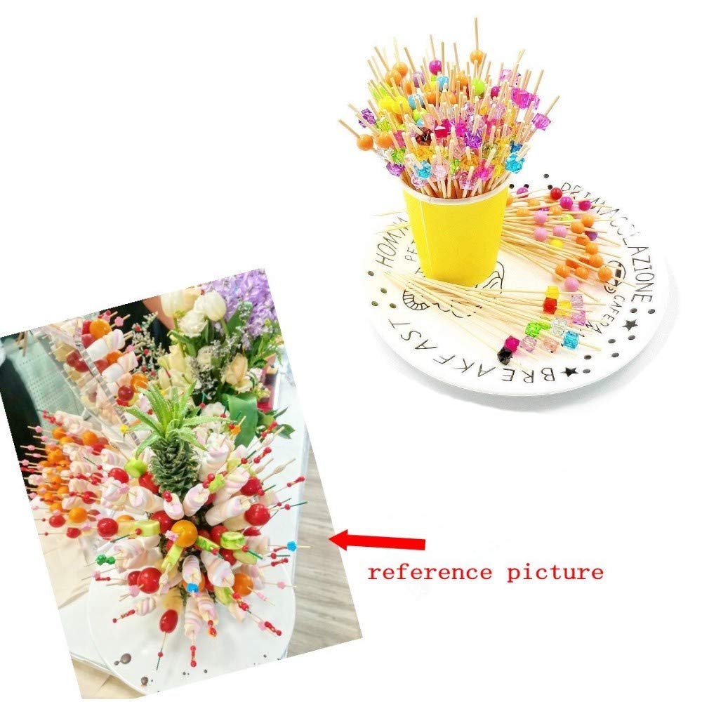 200 Bamboo Wooden Cocktail Stick with Colourful Acrylic Bead 12cm Long Toothpick Party Nibbles Tapas