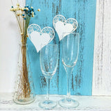 50 x Pearly white heart on wineglass shimmer laser cut name card place card table number decoration