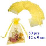 50x Yellow organza bags party favour confetti bags small gift 12x9 cm wedding birthday baby shower