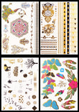 10 Sheets Assorted Metallic Flash Temporary Jewellery Tattoos, Waterproof (A)