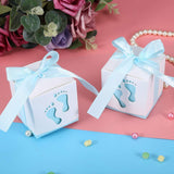 50 x blaue Babyparty-Geschenkboxen aus Papier mit Fußabdruck für Babyparty, Jungengeburtstag, Taufe