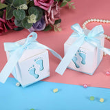 50 x Blue footprint paper baby shower favour boxes for baby shower boy birthday party christening