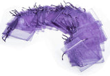 50 x Purple Organza Party Favour Bags Confetti Sweets Bag 12x9 cm Small Drawstring Bags for Wedding