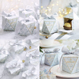 50 boîtes à dragées en forme de diamant avec rubans, boîte à bonbons en papier pour mariage, anniversaire, fête de remise des diplômes