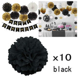 10 x 10 Zoll 25 cm, Pompons aus Seidenpapier, Pompons, Dekorationen, Hochzeit, Weihnachten, Partyzubehör (schwarz)