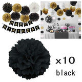 10 x 10 inch 25 cm, tissue poms pompoms decorations  wedding Christmas party supplies (black)