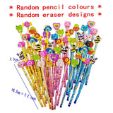 50 x Wooden graphite pencils set w/ cartoon rubber erasers for kids children party favour give away