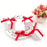 50 Blank white wedding birthday paper sweet boxes with red ribbons