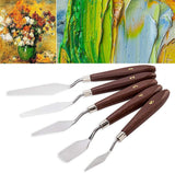 5 Piece Set of Stainless Steel Palette Knives with Wooden Handles Oil Painting