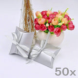 50 x silberne Kissen, Party-Geschenkboxen für Hochzeiten, Geschenkbox für Süßigkeiten, Konfetti, Schmuck, Mitgebsel