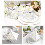50 rautenförmige Geschenkschachteln mit Bändern aus Papier für Süßigkeiten zur Hochzeit, Geburtstag, Abschlussfeier
