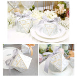 50 Diamond shape favour boxes with ribbons paper sweets box for wedding birthday graduation party