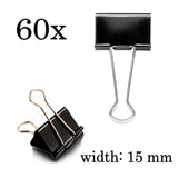60 schwarze 15 mm Mini-Büro-Foldback-Klammern, kleine Büroklammern aus Metall, Büroklammern, Bulldoggenklammern