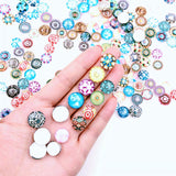 180 x Mixed Round Mosaic Printed cabochons 12mm, 14mm Flatback Dome Half Round for Jewellery Making