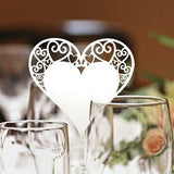 50 x Pearly white heart on wineglass shimmer laser cut name card place card table number decoration