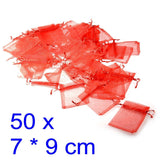 50x rote Organzasäckchen Partygeschenk Konfetti kleines Geschenk 7x9 cm, für Süßigkeiten, Schmuck, Perlen, Trockenblumen