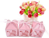 48 x rosafarbene Geschenkschachteln für Baby-Kinderwagen, Perlmuttpapier, Süßigkeiten für Mädchen, Babyparty, Geburtstagsfeier