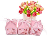 48 x Pink Baby pram Pearly Paper Sweets Favour Boxes for Girl Baby Shower, Birthday Party