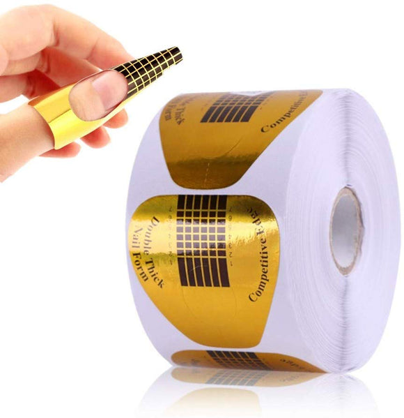 JZK Nail art forms stickers roll, 500 pcs nail tip extensions forms for acrylic gel nails polygel nail builder gel nails, nail guide sticker forms