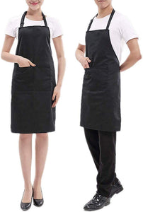 JZK 2 x schwarze verstellbare wasserdichte Schürze mit großen Taschen für Männer und Frauen zum Kochen, Grillen, Malen, Barkeeper, Kochschürze