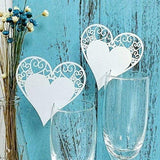 50 x Pearly white heart on wineglass shimmer laser cut name card place card table number decoration