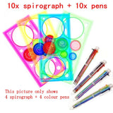 Set reusable plastic drawing Spirograph, 10 pcs Spirograph ruler + 10 pcs multicolour ballpoint pen