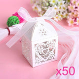 50 x perlweiße Herz-Geschenkboxen aus Papier für Hochzeitsgeschenke, Pralinen und Bonbons