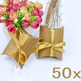 50 x goldene Kissen, Party-Hochzeitsgeschenkboxen, Geschenkbox für Gastgeschenke, Süßigkeiten, Konfetti, Schmuck
