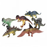 6 verschiedene Spielzeug-Dinosaurierfiguren: Triceratops, Pterodaktylus, Stegosaurus, Allosaurus, Tyrannosaurus Rex
