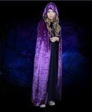 Men women purple hooded cloak long velvet cape with hood robe Halloween costume party witch costume