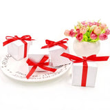 50 Blank white wedding birthday paper sweet boxes with red ribbons