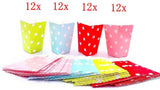 48 x Polka dot multicolore small paper popcorn treat boxes cups buckets kids birthday party favours