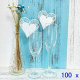 100 x Pearly white heart on wineglass name card table number decoration