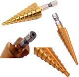 3 x titanbeschichteter Stufenbohrer, 4–12 mm, 4–20 mm, 3–12 mm HSS-Stufenkegelbohrer