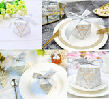 50 Diamond shape favour boxes with ribbons paper sweets box for wedding birthday graduation party