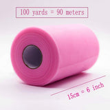 JZK 6 Inches X 100 Yards, Pink Tulle Netting Fabric Roll Spool for Party Tulle Table Skirt Tutu Dress Wedding Car Decorations Tulle Bow for Chair
