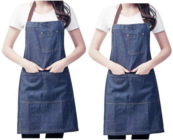 JZK 2 x verstellbare Denim-Jeans-Küchenschürze mit großen Taschen für Damen und Herren zum Kochen, Grillen, Grillen, Café, Kellner, Barkeeper, Kochschürze