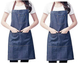 JZK 2 x Denim Jean Adjustable Kitchen Apron with Big Pockets for Women Men for Cooking BBQ Grill Cafe Waiter Bartender Chef Apron