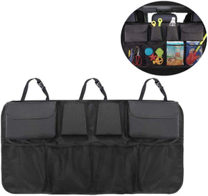 JZK Black car back seat organizer car boot organiser storage with 8 pockets for vehicle SUV MPV for children's toys, car accessories, books and snacks