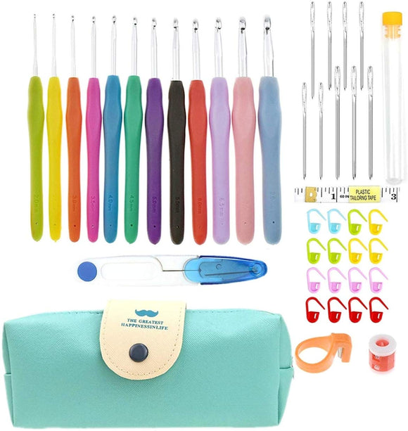 JZK 41 x Aluminium-Häkelnadeln-Set mit Tasche, Stricknadeln, Webwerkzeuge, Griffe, Strickwerkzeuge, Zubehör für handgefertigtes Handwerk, Heimwerken