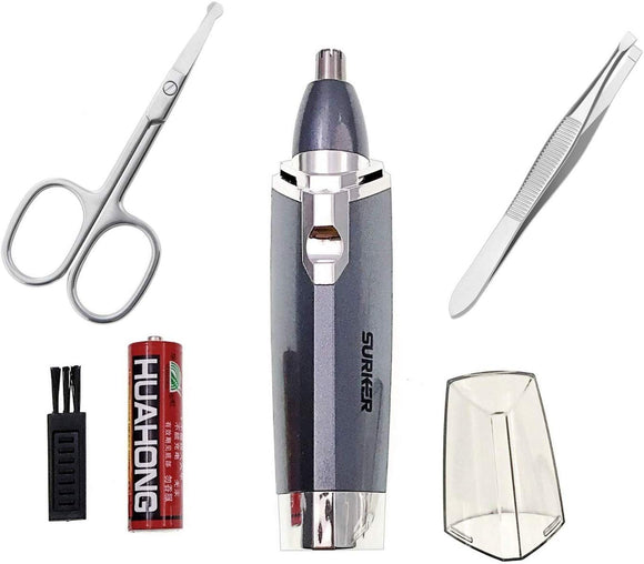 JZK Nose Hair Trimmer for Men Battery Operated, Washable Blade, with a Nose Hair Scissors and a Eyebrow Tweezers