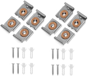 JZK 2 Sets Frameless Mirror Fixing Clips and Fittings for Bathroom Wall, Spring Loaded Metal Mirror Hanger Clips with Screws and Plugs