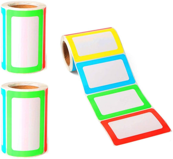 JZK 2 x Rolls Coloured Borders Large Name tag Stickers Labels, 89mm x 57mm self Adhesive Rectangle Labels for Jars Bottles Folder, 400 pcs Colourful Labels