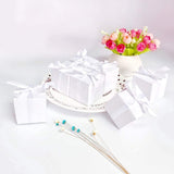50 leere weiße Hochzeitsgeschenkschachteln mit Bändern aus Papier für Süßigkeiten zum Hochzeitstag 