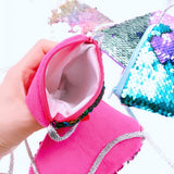 6 x Mermaid Tail Sequins Coin Purse with Strap for Young Girls Birthday Party Favours Thank You Gift