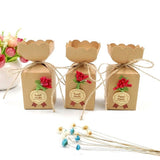 50 x Kraft favour boxes + jute string + flowers + stickers, wedding birthday Christmas baby shower