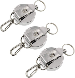JZK 3 x Retractable Keyring Key Ring with Belt Clip and Steel Reel Chain, Retractable Badge Reel Clip, Badge Holder Clip, Door Key Card Holder Clip