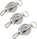 JZK 3 x Retractable Keyring Key Ring with Belt Clip and Steel Reel Chain, Retractable Badge Reel Clip, Badge Holder Clip, Door Key Card Holder Clip