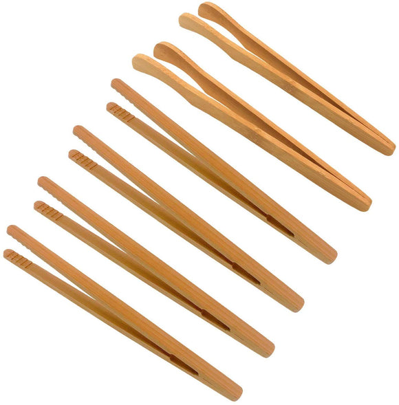 JZK 6 X Small Bamboo Food Tongs Wooden Toast Tongs Toaster Tongs Kitchen Tongs Tea Tongs Pickles Tongs Bacon Tongs, Thin Cooking Tongs