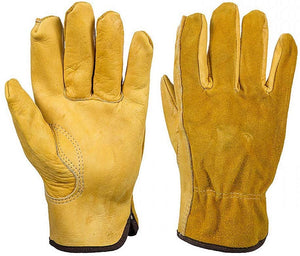 JZK Heavy duty Extra Large thorn proof gardening gloves for men, Yellow leather work gloves, full finger garden gloves, XL